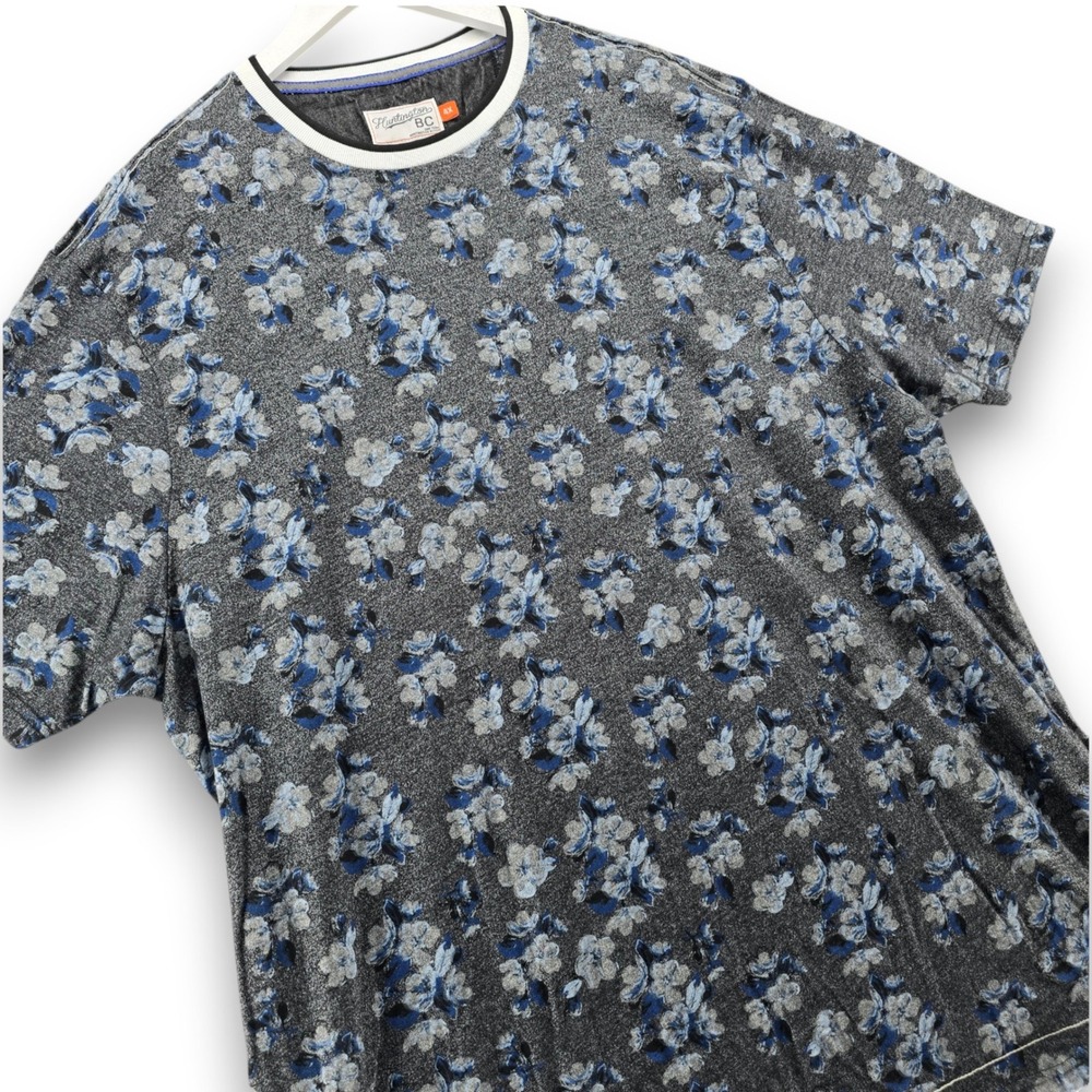 Floral Pattern Short Sleeve Tee - Gray & Blue